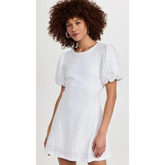 Free People Apricot Rose Mini Eyelet White Dress Puff Sleeve Open Back Size Med - Picture 1 of 12